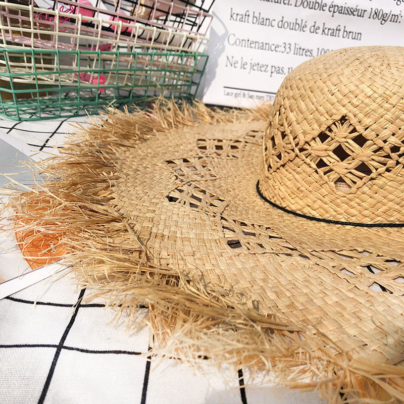 Women Summer Natural Raffia Straw Hat Girl Fashion Ribbon Floppy Shading Panama Wide Brim Sun Hats Vacation Travel Beach Hat