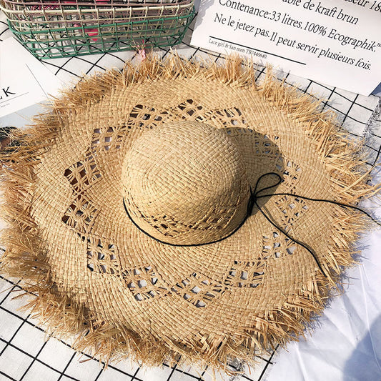 Women Summer Natural Raffia Straw Hat Girl Fashion Ribbon Floppy Shading Panama Wide Brim Sun Hats Vacation Travel Beach Hat