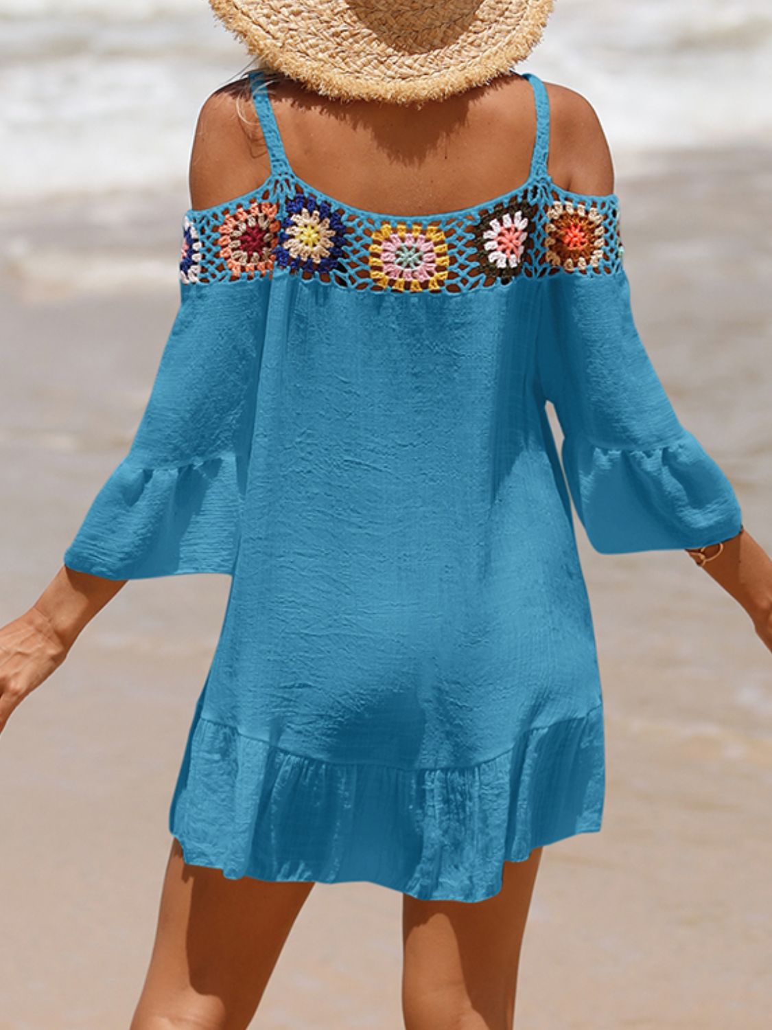 Crochet Cold Shoulder Three-Quarter Sleeve Cover Up