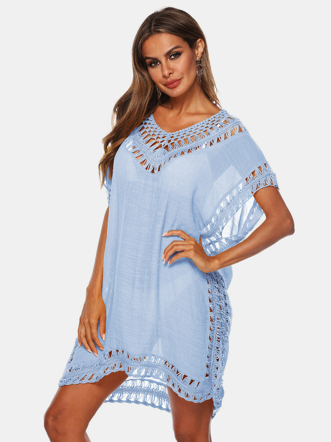 Cutout V-Neck Short Sleeve Cover-Up